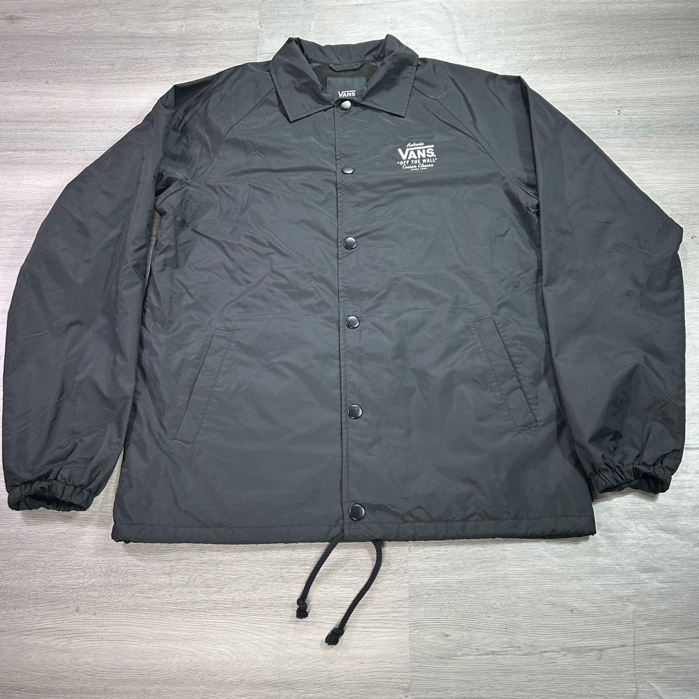 Vans Jacket Mens Small Black Fleece Lined Nylon Coach Skateboarding Windbreaker